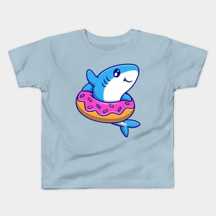 Cute Shark With Doughnut Cartoon Kids T-Shirt